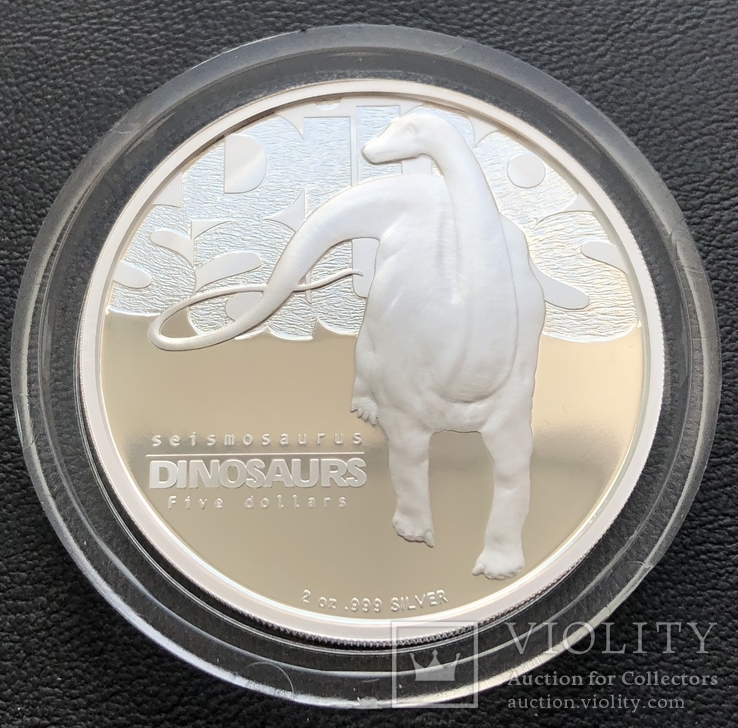 Комплект серебряных монет 2 доллара 2002 года. Динозавры. Тувалу. 248,8 грамм, фото №8
