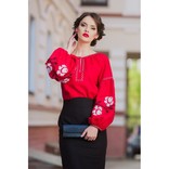 Шикарна жіноча блуза червоного відтінку з вишитими білими трояндами, фото №2