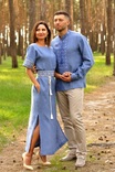 Вишитий комплект - чоловіча сорочка і жіноче плаття кольору деніму, фото №2