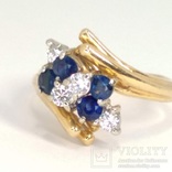 Винтажное золотое кольцо с натуральными сапфирами и бриллиантами, фото №3