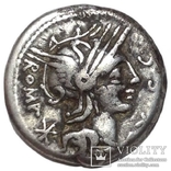 Римская республика - М. Сергий Silus - AR денарий . 116-115 до н.э всадник с головой, фото №2