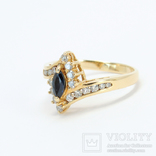 Изящное золотое кольцо с сапфиром и бриллиантами, фото №2