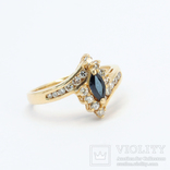 Изящное золотое кольцо с сапфиром и бриллиантами, фото №3