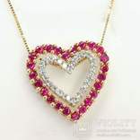 Золотая подвеска "Два сердца" с натуральными рубинами и бриллиантами, фото №2