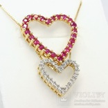 Złoty wisiorek \"Dwa serca\" z naturalnymi rubinami i diamentami, numer zdjęcia 3