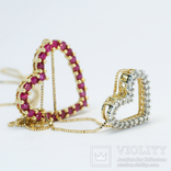 Złoty wisiorek \"Dwa serca\" z naturalnymi rubinami i diamentami, numer zdjęcia 5