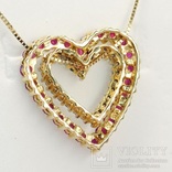 Золотая подвеска "Два сердца" с натуральными рубинами и бриллиантами, photo number 7