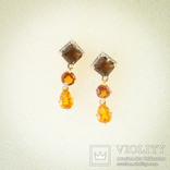 Винтажные золотые серьги с натуральными цитринами и бриллиантами, фото №2
