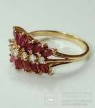 Винтажное золотое кольцо с натуральными рубинами и бриллиантами, фото №2