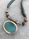 Винтажное ожерелье-чокер с серебром 925 пробы и голубым халцедоном, длина 46 см, фото №7