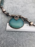 Винтажное ожерелье-чокер с серебром 925 пробы и голубым халцедоном, длина 46 см, фото №10