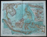2 карты. Малайзийский архипелаг, Восточная Азия. Andrees HandAtlas. 1921 год. 56 на 44 см., photo number 2