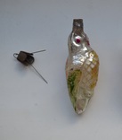 Старая стеклянная новогодняя игрушка на ёлку " Попугай, Птица " №3. Из СССР. Высота 9 см., фото №4