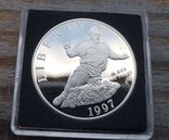 США 1 доллар 1997 г. 50-летие Джеки Робинсона. Бейсбол. Серебро. Пруф, фото №2