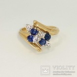 Винтажное золотое кольцо с натуральными сапфирами и бриллиантами, photo number 4