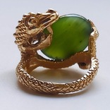 Золотое кольцо "Дракон" с натуральным нефритом, фото №5
