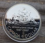 Канада 1 доллар 1987 г. Серебро. Третье плавание пирата Джона Дэвиса в 1587 году, фото №2