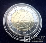 2 евро, Словакия, 10 лет Экономическому и валютному союзу, 2009 г., UNC, фото №2