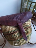 Плетёная сумочка с кожаной крышкой., фото №3