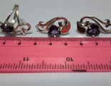 Комплект -серебрянные серьги и кольцо с накладками из золота и аметистами, фото №4