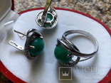 Серебро гарнитур кольцо серьги с зеленой бирюзой, фото №7