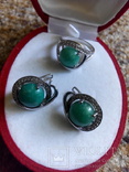 Серебро гарнитур кольцо серьги с зеленой бирюзой, фото №9