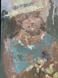 Картина. Женщина с букетом цветов. Масло, ДВП. Размер 35,5*24,8 см, фото №2