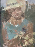 Картина. Женщина с букетом цветов. Масло, ДВП. Размер 35,5*24,8 см, фото №4