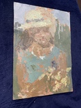 Картина. Женщина с букетом цветов. Масло, ДВП. Размер 35,5*24,8 см, фото №6