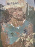 Картина. Женщина с букетом цветов. Масло, ДВП. Размер 35,5*24,8 см, фото №7