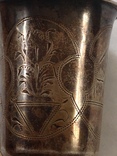 Серебряная стопка 84 пробы с штихельными рисунками Российская Империя ,весом 37 гр, фото №5
