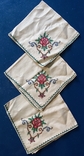Льняные старые салфетки с вышивкой ручной работы *Розы*.Прошлый век., фото №2