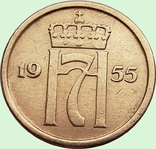 8. Норвегия 1 эре, 1955 год, фото №2