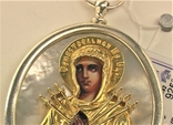 Икона сувенир Семистрельная Мария Богородица серебро 925 проба 33,50 грамма позолота, фото №3