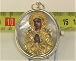 Икона сувенир Семистрельная Мария Богородица серебро 925 проба 33,50 грамма позолота, фото №7