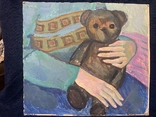 Картина. Медвежонок, мишка, детская игрушка. Гуашь, ДВП. Размер 32*36 см, фото №4