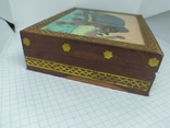 Деревянная коробочка с инкрустацией металлом  рисунком. 135х110х36мм, фото №7