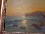 Старая картина масло холст Море утро подпись, фото №5
