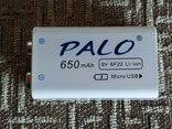 Аккумулятор 9в крона PALO 650мач литиевый  Li-Ion 9v 6F22 заряжается через micro USB, фото №3