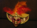 Настенная Венецианская маска   - золотой декор -  высота - 14 см.,- фарфор., фото №2