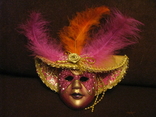 Настенная Венецианская маска   - розовый декор -  высота - 14 см.,- фарфор., фото №2