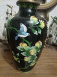 Японская ваза фуазон 50-х годов латунь эмаль, фото №2