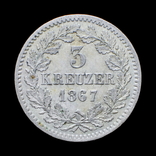 3 Крейцера 1867, Баден, фото №3