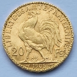 20 франков. 1905. Франция. Петух (золото 900, вес 6,45 г), фото №4