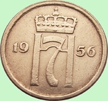 54.Норвегия 1 эре, 1956год, фото №2