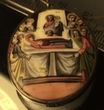 Икона Финифть Панагия Успение Богородицы 19 век, клеймо, фото №5