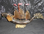Корабль парусник Дракон из рога буйвола, кость Вьетнам Ручная работа, фото №2