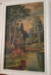 Картина маслом на холсте "Олени у лесной реки", фото №4