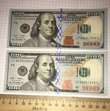 100 доллар США, 2 шт., 2009 год / Номера подряд, серия LF (в защитном файле), фото №3