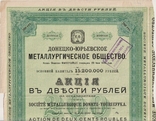 Донецко-Юрьевское Металлургическое общество. Акция в 200 рублей, 1910 год., фото №5